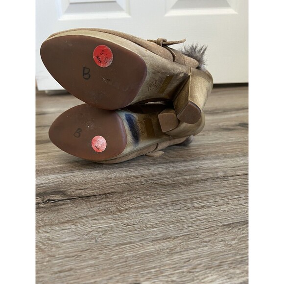 Michael Kors MMK 5.5 Khaki Suede Collette Faux Fur Stud Buckle Mules Clogs - Picture 8 of 11